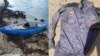 Combinación de fotos del kayak en el que arribó el balsero y del uniforme d epolicía hallado en la balsa calcinada. (@USBPChiefMIP y Manuel Zayas/Facebook)