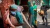 Trabajadores se protegen con máscaras del contagio del coronavirus. AP Photo/Ramon Espinosa
