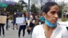 Anamely Ramos participa en la manifestación frente a la Embajada de Cuba en México. (Facebook/Claudia Padrón)