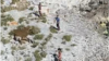 Los tres cubanos, dos hombres y una mujer, retratados desde el helicóptero de la Guardia Costera.