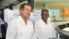 Luís Alberto Rodríguez López-Callejas (izq), Presidente de GAESA, acompaña al ex presidente de Angola José Eduardo Dos Santos, en un recorrido por el puerto del Mariel, donde tiene fuerte presencia el holding militar-empresarial cubano
